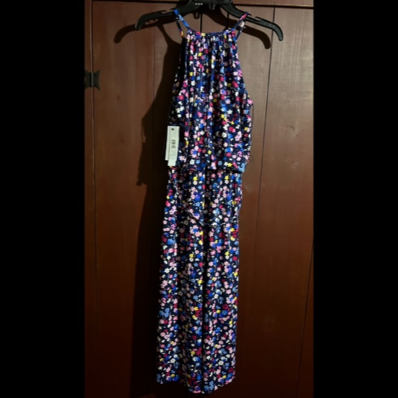Maggy London Lottie Floral Knit Cropped Jumpsuit Navy Sky Size 2 - NWT - Picture 9 of 16